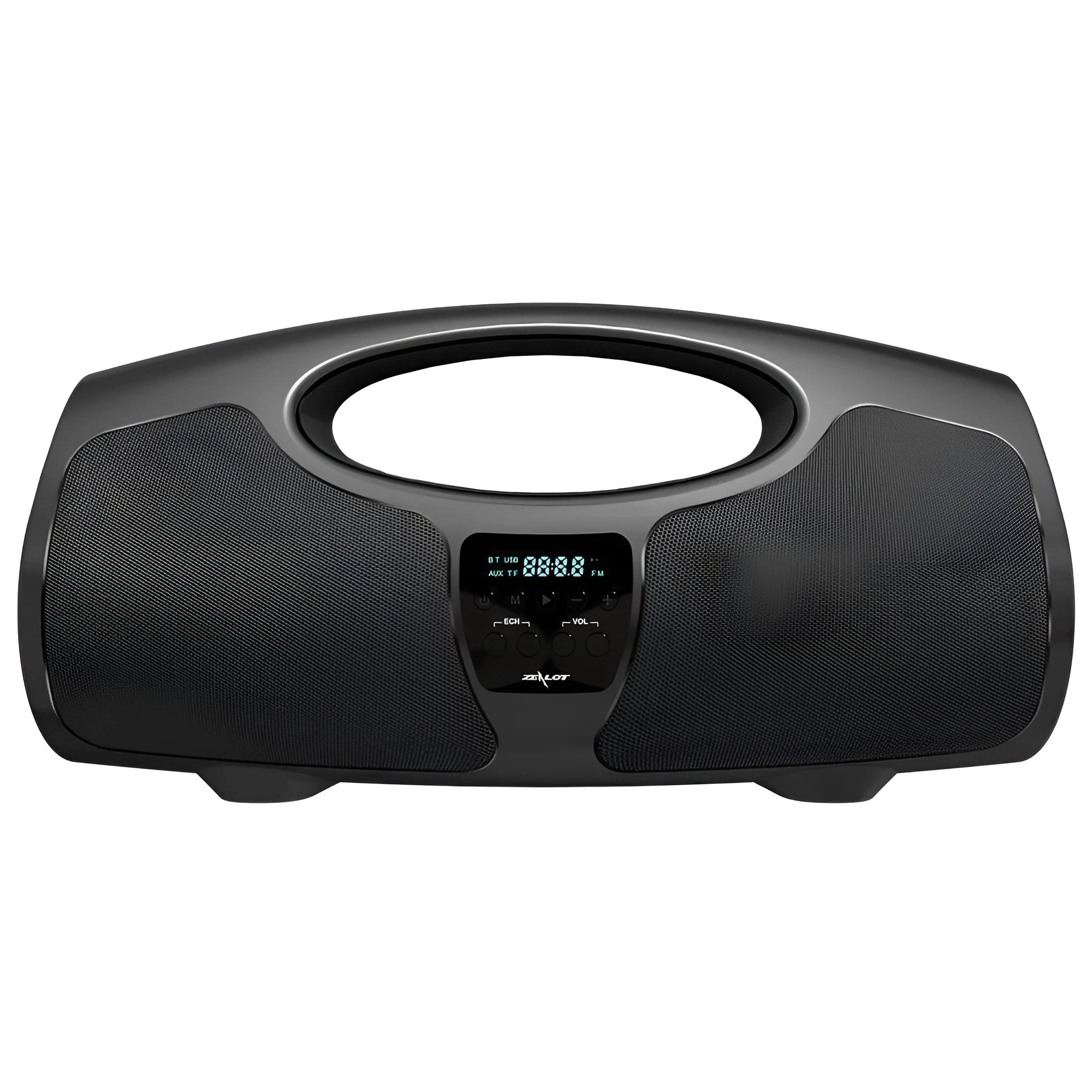Black portable Bluetooth speaker with wired microphone for outdoor audio and square dance gatherings