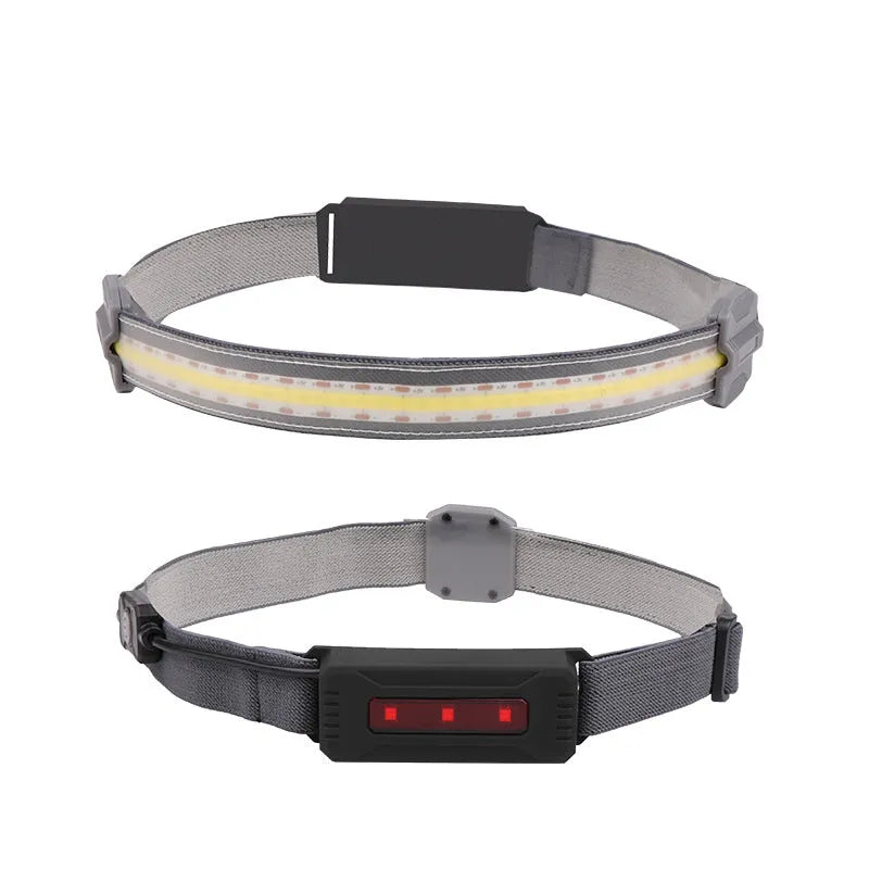 Portable COB LED red warning headlight with 300 lumens white light and micro USB charging port