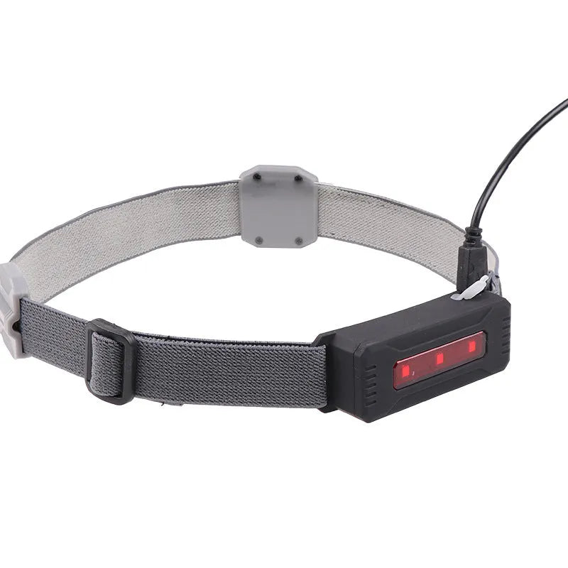 Portable COB LED red warning headlight with 300 lumens white light and micro USB charging port