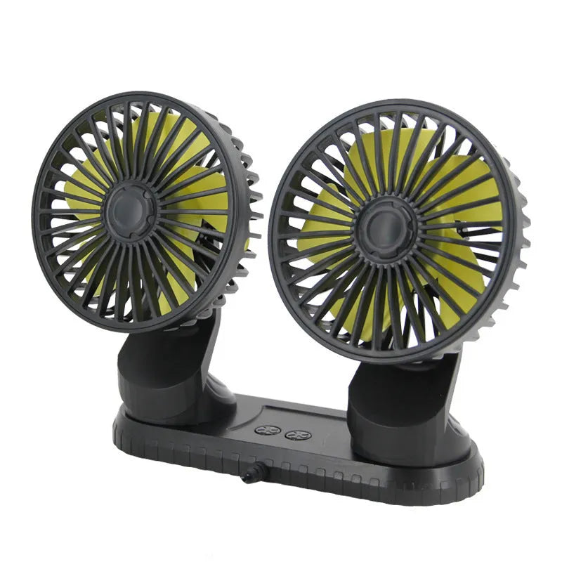 Black ABS car USB dual-head fan for air outlet with 140cm cable and three-speed control