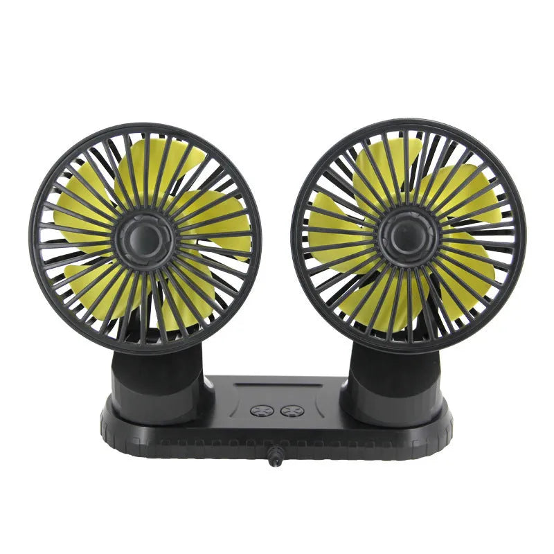 Black ABS car USB dual-head fan for air outlet with 140cm cable and three-speed control