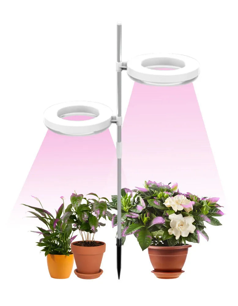 Compact white desk plant growth lamp with LED heads on a slender stand.