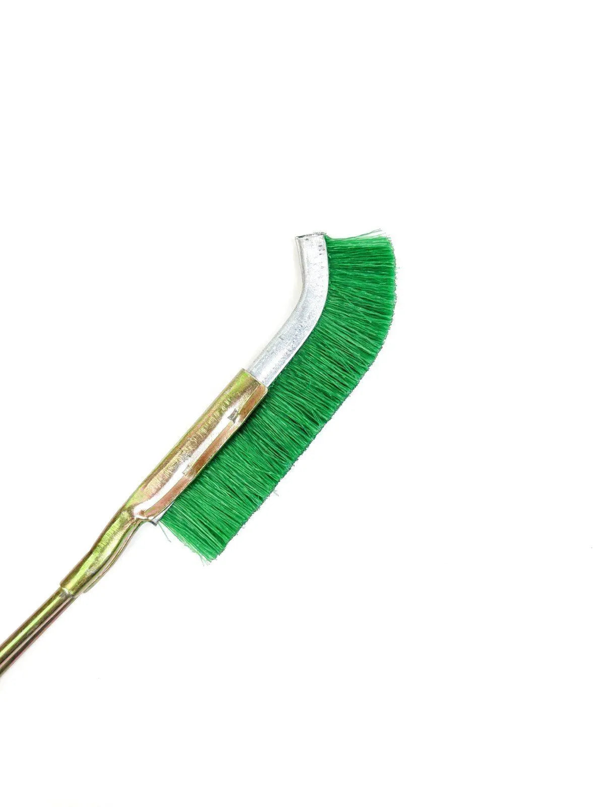 Green nylon bristle elbow wire brush with metal handle for rust removal