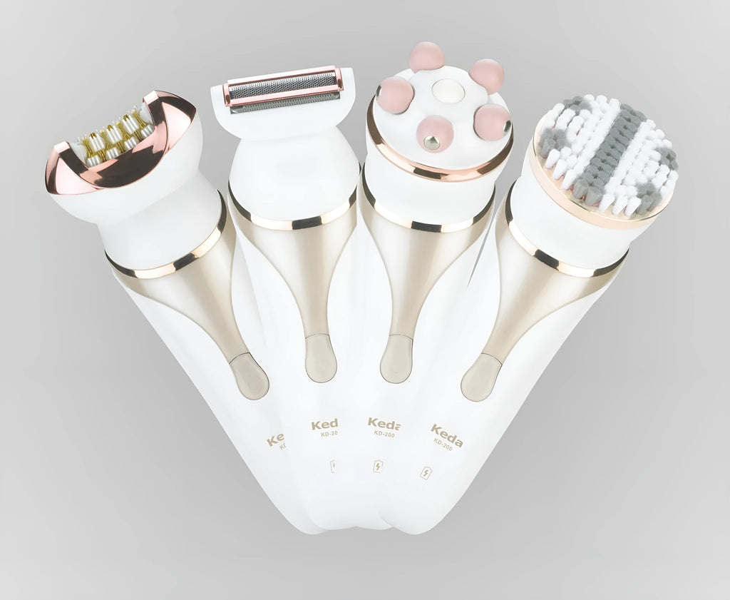 Electric hair remover with plucking head, rechargeable, washable body, Four in One colour
