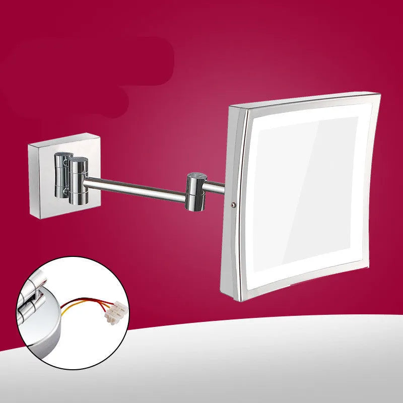 Stainless steel folding makeup mirror with 8.5 inch silver lens in black, gold, nickel, or silver finish