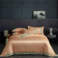 Four-piece washed silk satin striped sheet set in solid colour, smooth silky bed linen for UK beds