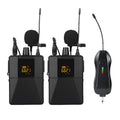 Black Little Bee X3 wireless lavalier lapel microphone with its magnetic charging case.