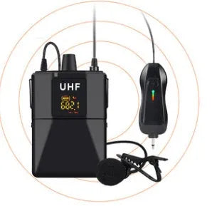 Black Little Bee X3 wireless lavalier lapel microphone with its magnetic charging case.