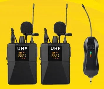 Black Little Bee X3 wireless lavalier lapel microphone with its magnetic charging case.