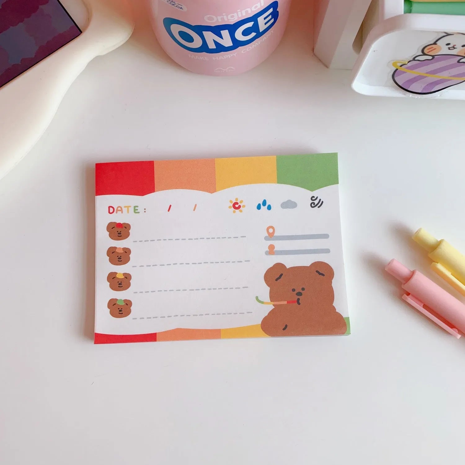 Kawaii Bear memo pad notebook with cartoon design, showing one of nine available colourful cover options.