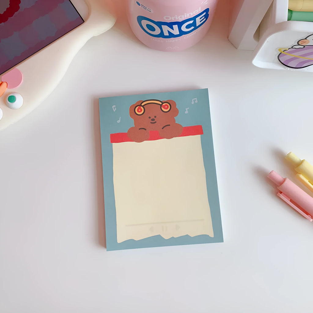 Kawaii Bear memo pad notebook with cartoon design, showing one of nine available colourful cover options.
