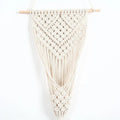 White hand-woven cotton net bag wall tapestry with grid pattern, 30x70cm rectangle.
