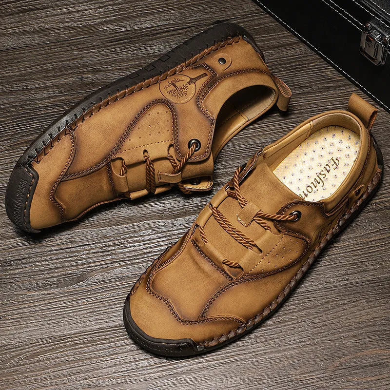 Men's casual leather shoes with round toe and microfiber upper in three colour options