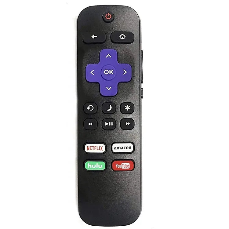 Black Roku TV remote control compatible with multiple Roku television model series.