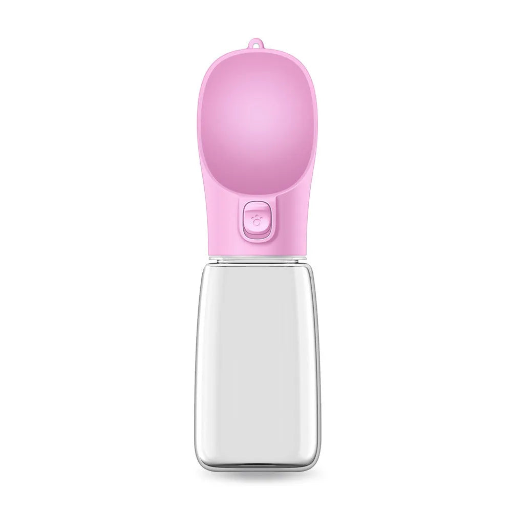 Portable plastic dog water cup in 300ml 350ml 550ml sizes, shown in Black Green Pink White