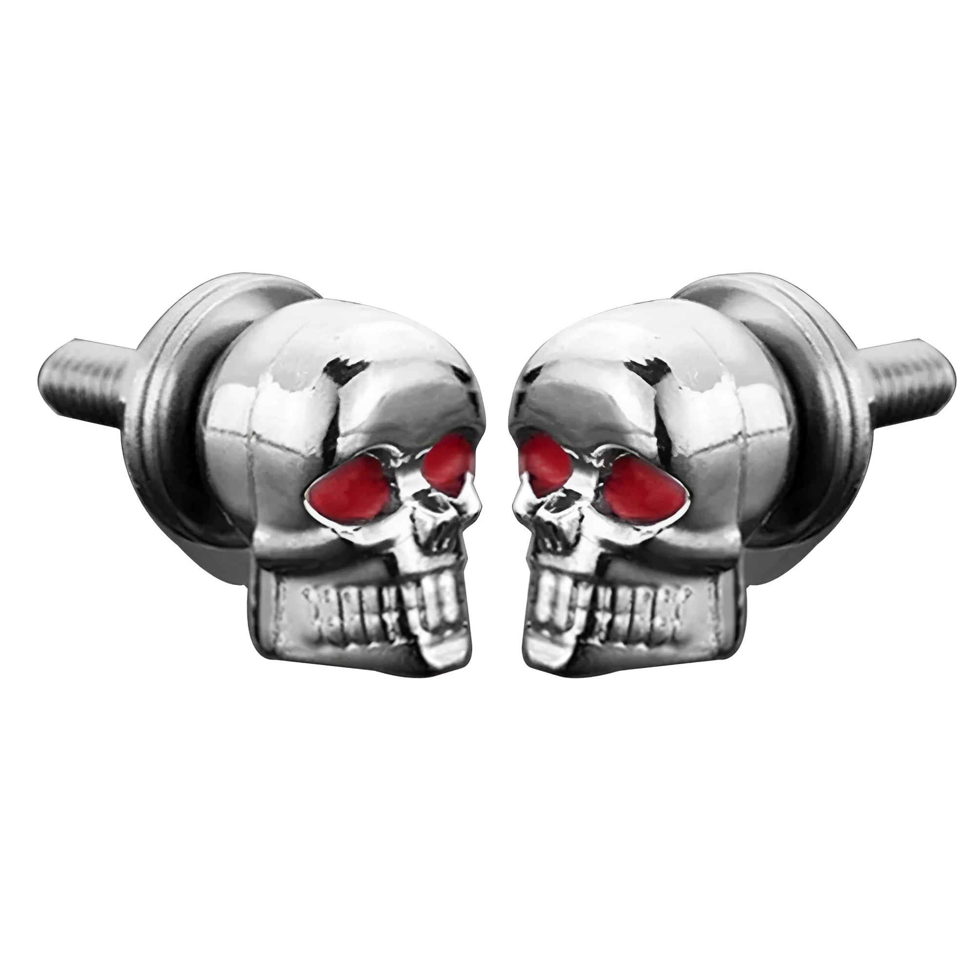 Pair of silver metal skull decorative bolts for motorcycle licence plate