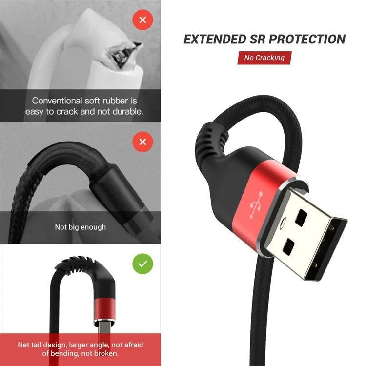 USB A to Type-C fast charge data cable for Android phones in black or red colours