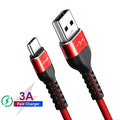 USB A to Type-C fast charge data cable for Android phones in black or red colours
