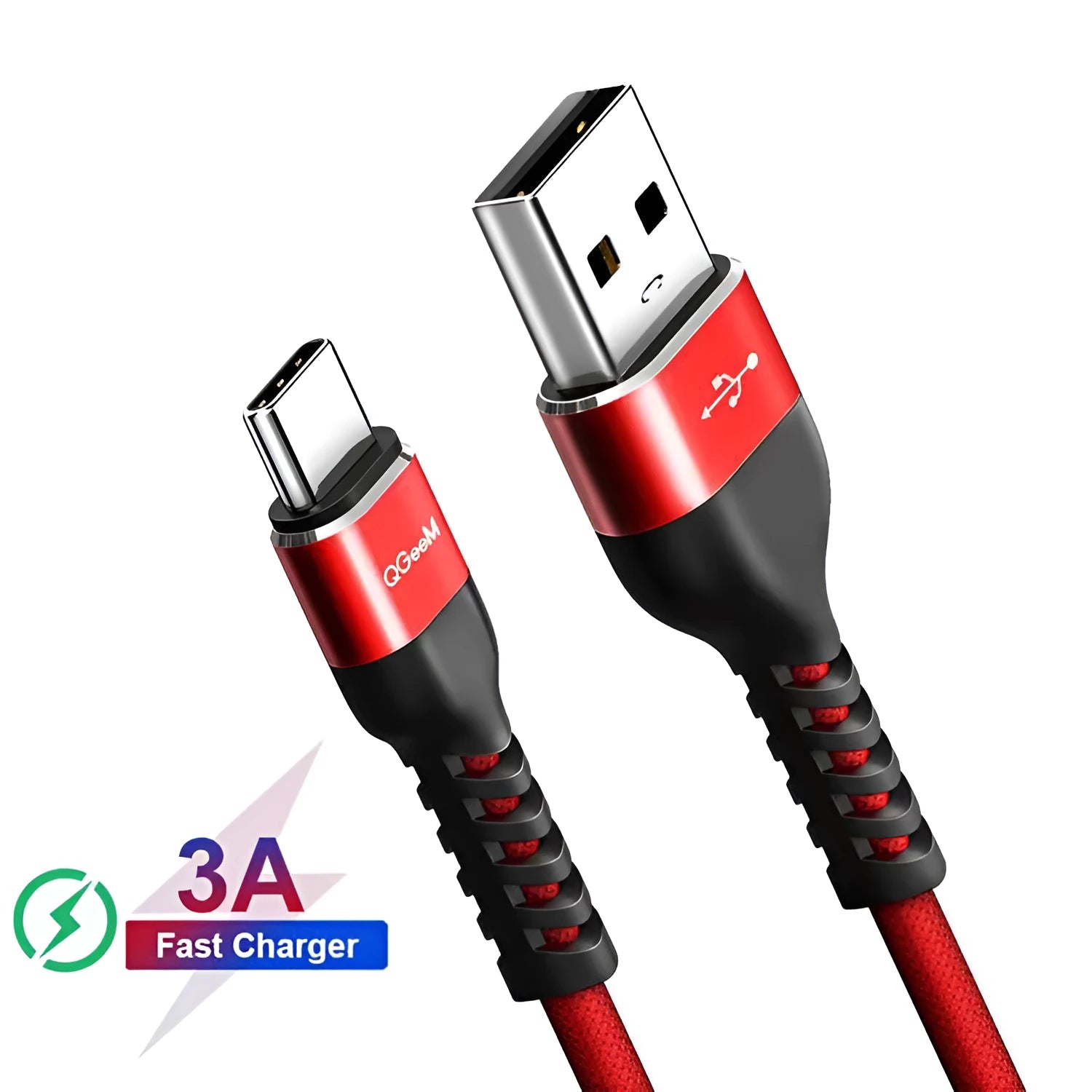 USB A to Type-C fast charge data cable for Android phones in black or red colours