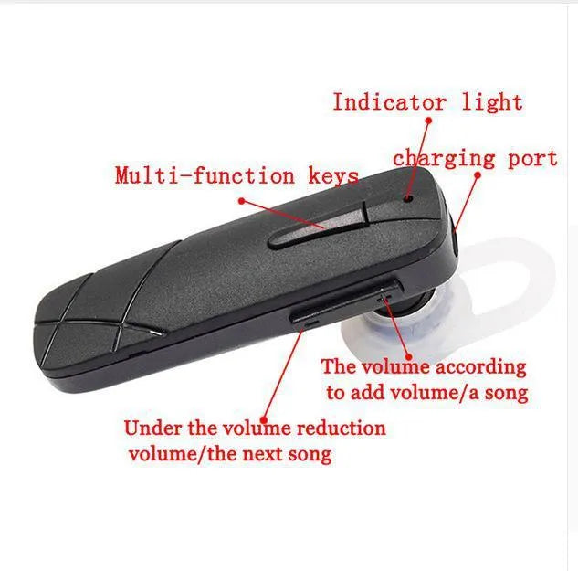 Black and white wireless Bluetooth V4.1 earphones with 10-metre range showing call and music functions