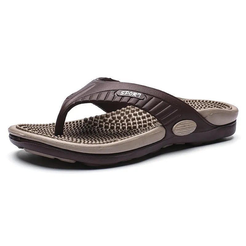 Flat slippers in dark colour with rubber plastic sole, unisex design for indoor and outdoor use