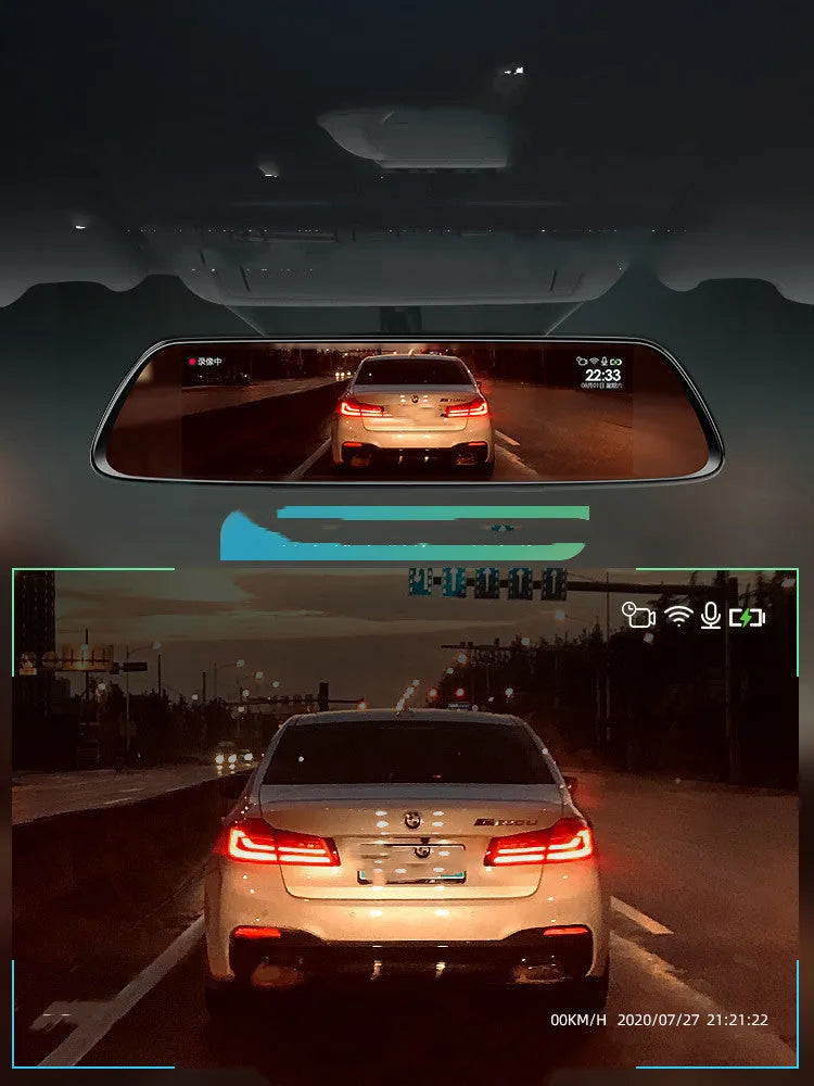 Black 360 driving recorder with wireless installation for car windscreen mounting