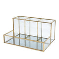 Copper-finished glass makeup organiser metal brass core 20x14x10cm desktop storage box