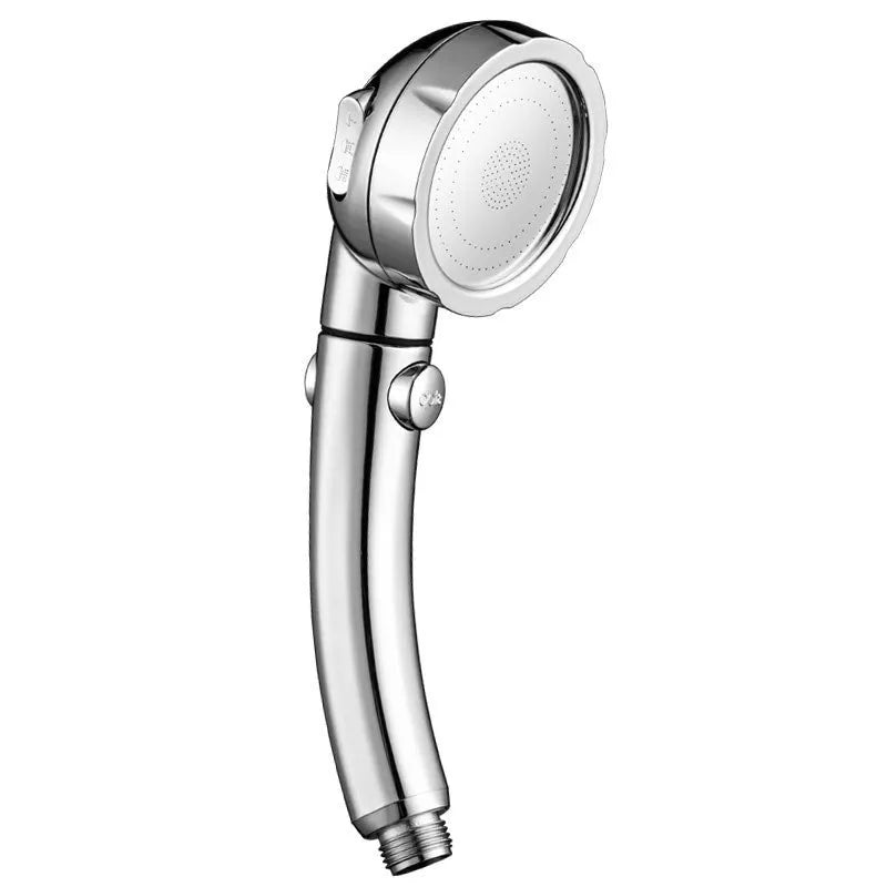 Blue handheld shower head with universal 4-point fitting and ABS plastic construction