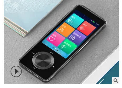 Gold and silver grey M9 WiFi translator device for iOS group chat and photo translation.