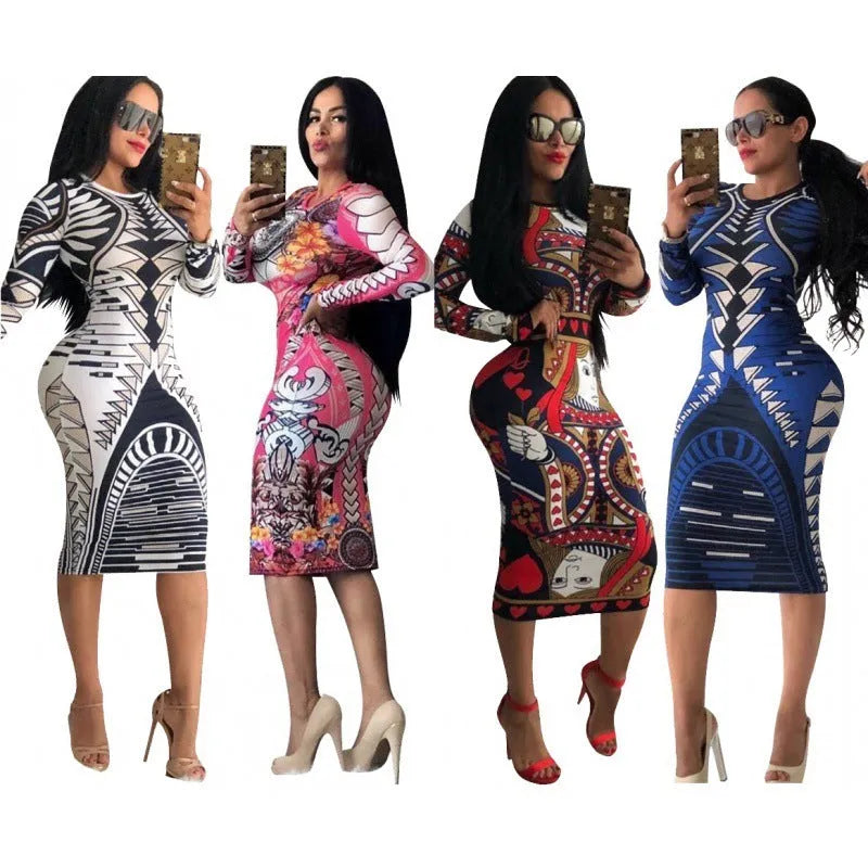 African print women's dress in pink, navy blue, white or red, digital print, sizes S to 3XL