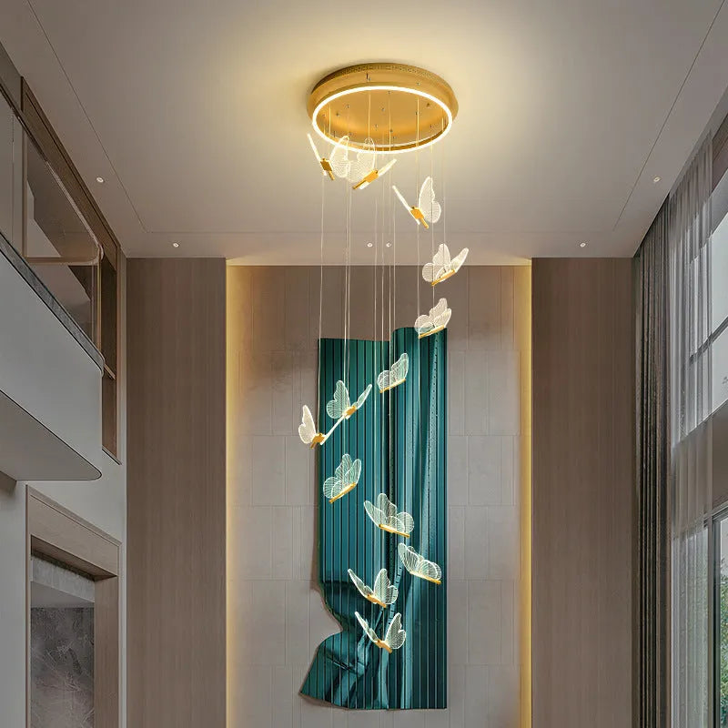 Modern gold glass chandelier with iron body, multi-head LED ceiling light for living room, loft or dining room.