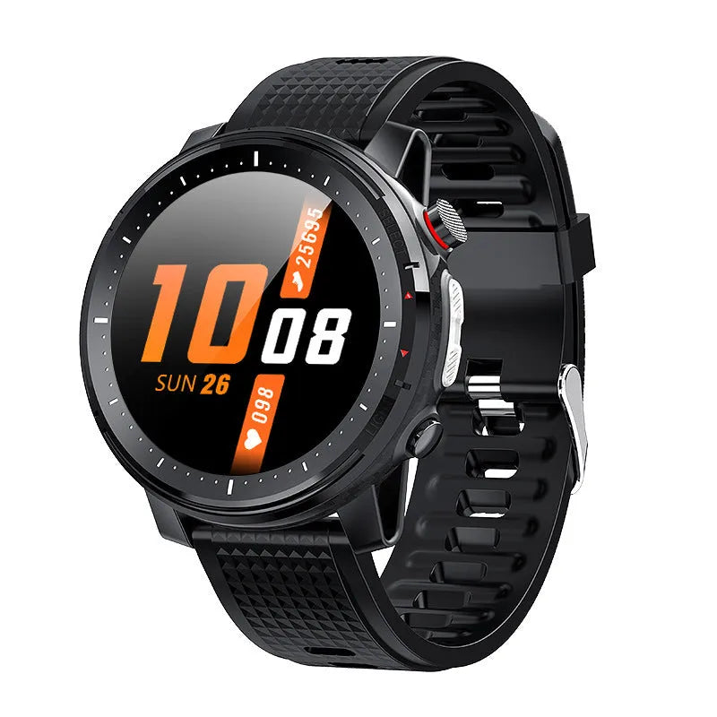 Black or red Android smart watch with round IP68 waterproof dial and silicone strap