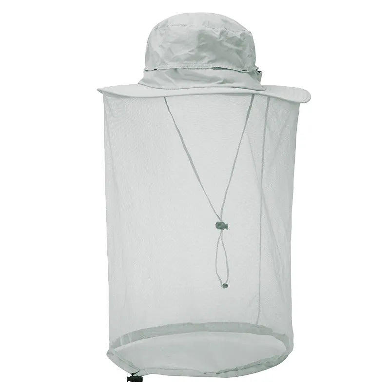 Anti-mosquito fishing hat for men and women, nylon wide brim in khaki, flat top design, one size