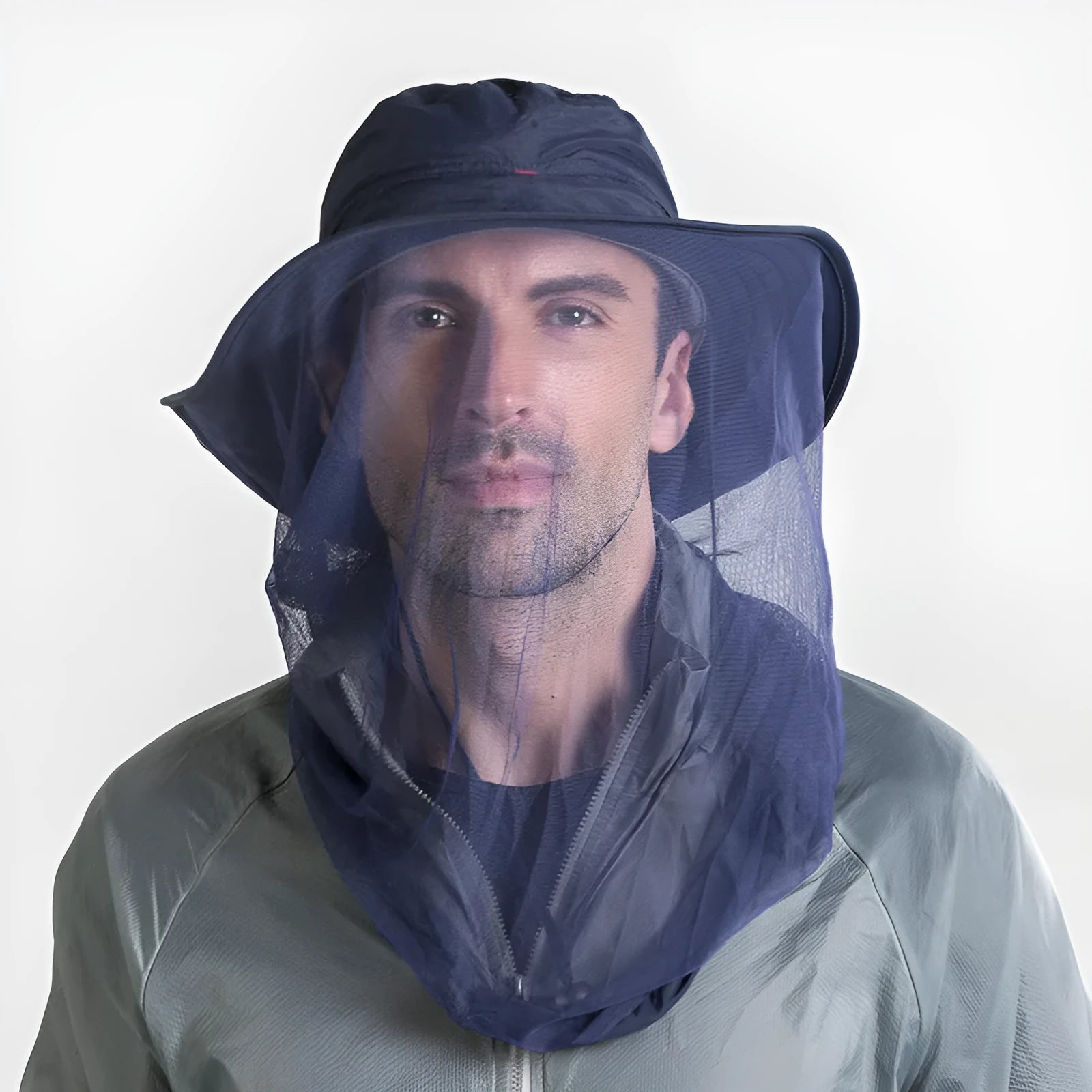 Anti-mosquito fishing hat for men and women, nylon wide brim in khaki, flat top design, one size