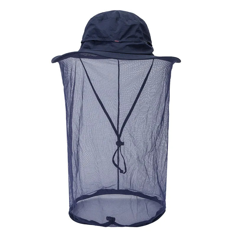 Anti-mosquito fishing hat for men and women, nylon wide brim in khaki, flat top design, one size