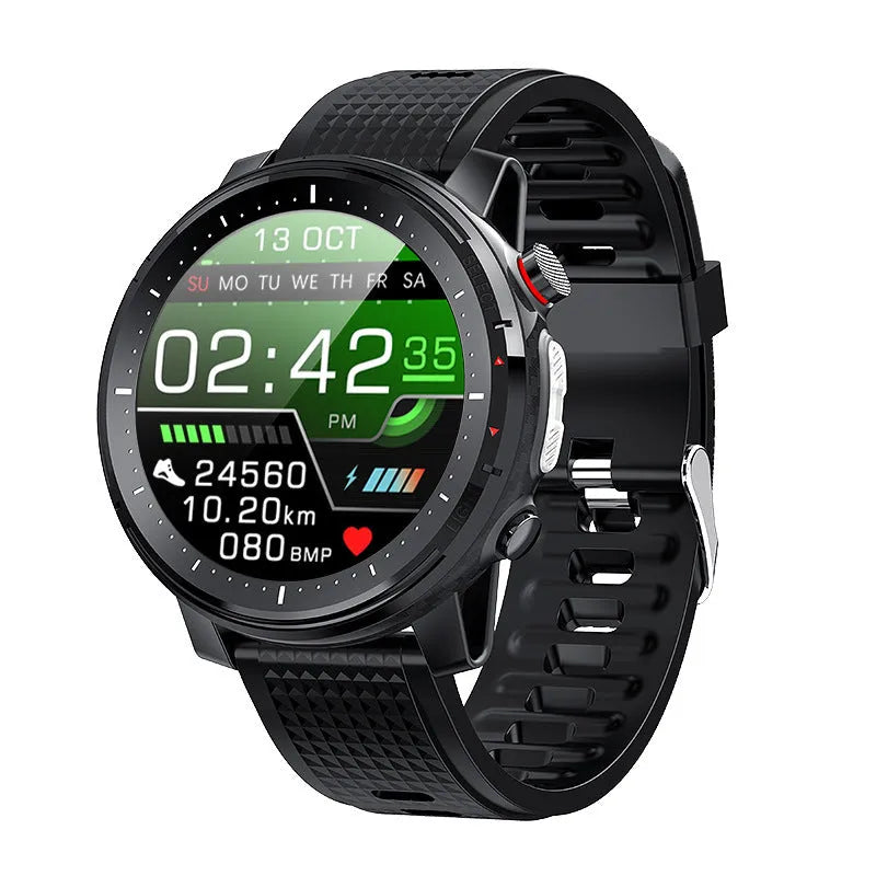 Black or red Android smart watch with round IP68 waterproof dial and silicone strap