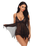 Lace spandex lingerie bodysuit in black with stretch fabric, available in multiple sizes