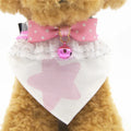 Detachable bow tie dog collar in geometric cloth, sizes S M L, shown in pink blue yellow sky blue and blue peach heart