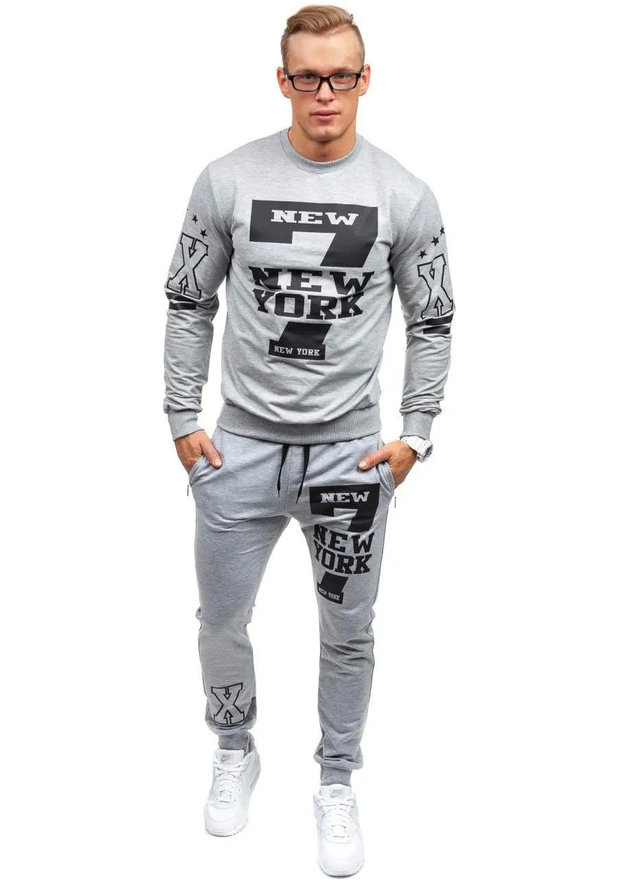 Men's two piece tracksuit set with knitted long-sleeve sweatshirt and sweatpants in grey, black or dark grey, sizes S to XXL
