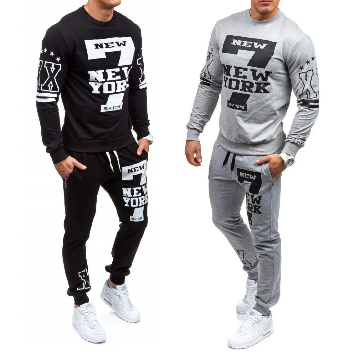 Men's two piece tracksuit set with knitted long-sleeve sweatshirt and sweatpants in grey, black or dark grey, sizes S to XXL