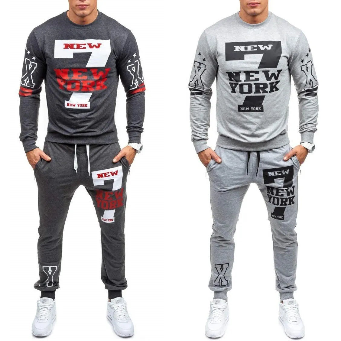 Men's two piece tracksuit set with knitted long-sleeve sweatshirt and sweatpants in grey, black or dark grey, sizes S to XXL