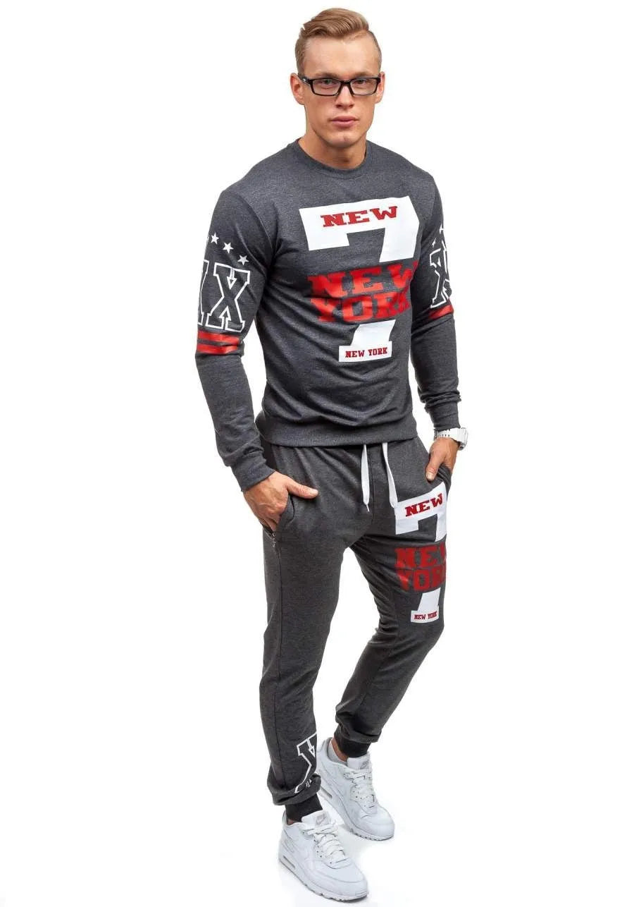 Men's two piece tracksuit set with knitted long-sleeve sweatshirt and sweatpants in grey, black or dark grey, sizes S to XXL
