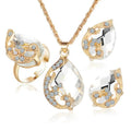 Alloy plating jewellery set with rhinestone necklace, earrings, and hand decorations on white background