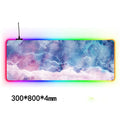 Large RGB gaming mouse pad with waterproof cloth surface and colourful stitched edge, featuring seven style options