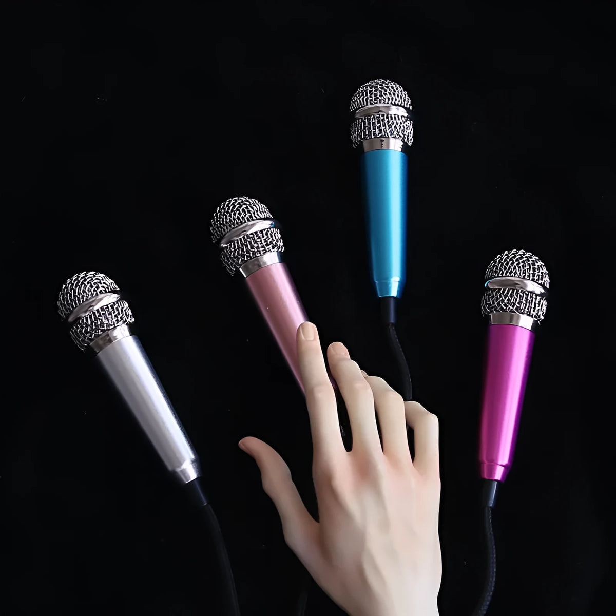 BJD mini microphone doll accessory about 6cm for concert photography props in sky blue, silver, pink or rose red.