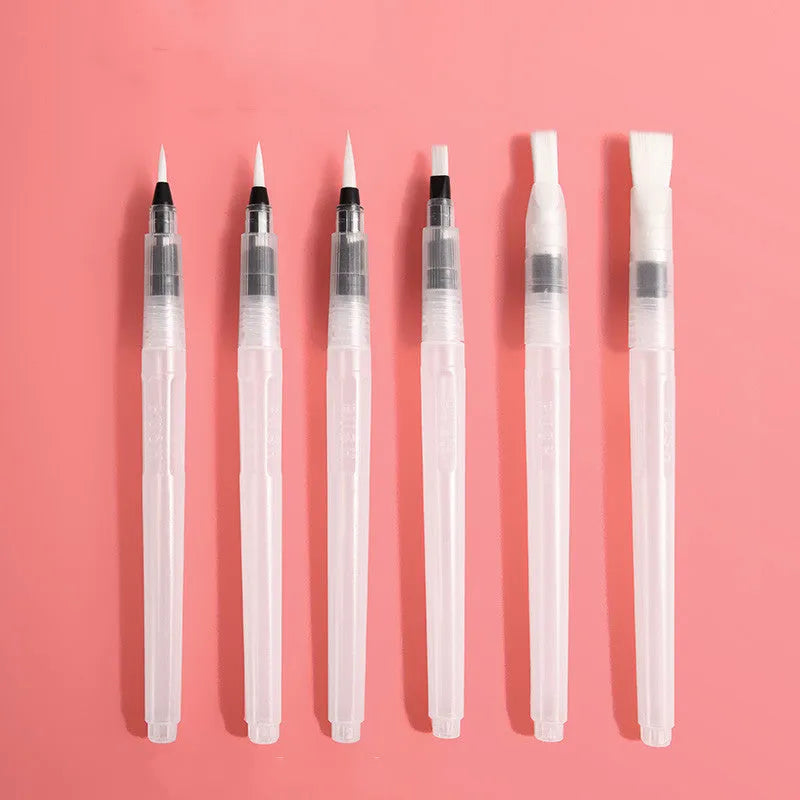 Fan-shaped foldable solid watercolour paint set with transparent plastic box, fountain pen, and sponge