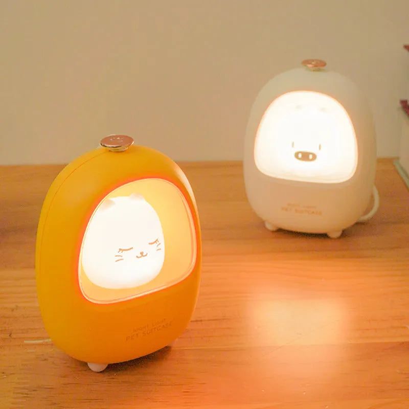 Cartoon pig or cat design USB rechargeable night light with touch dimming control