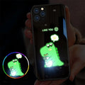Dinosaur smart luminous tempered glass phone case for Apple iPhone with voice control light in black and blue