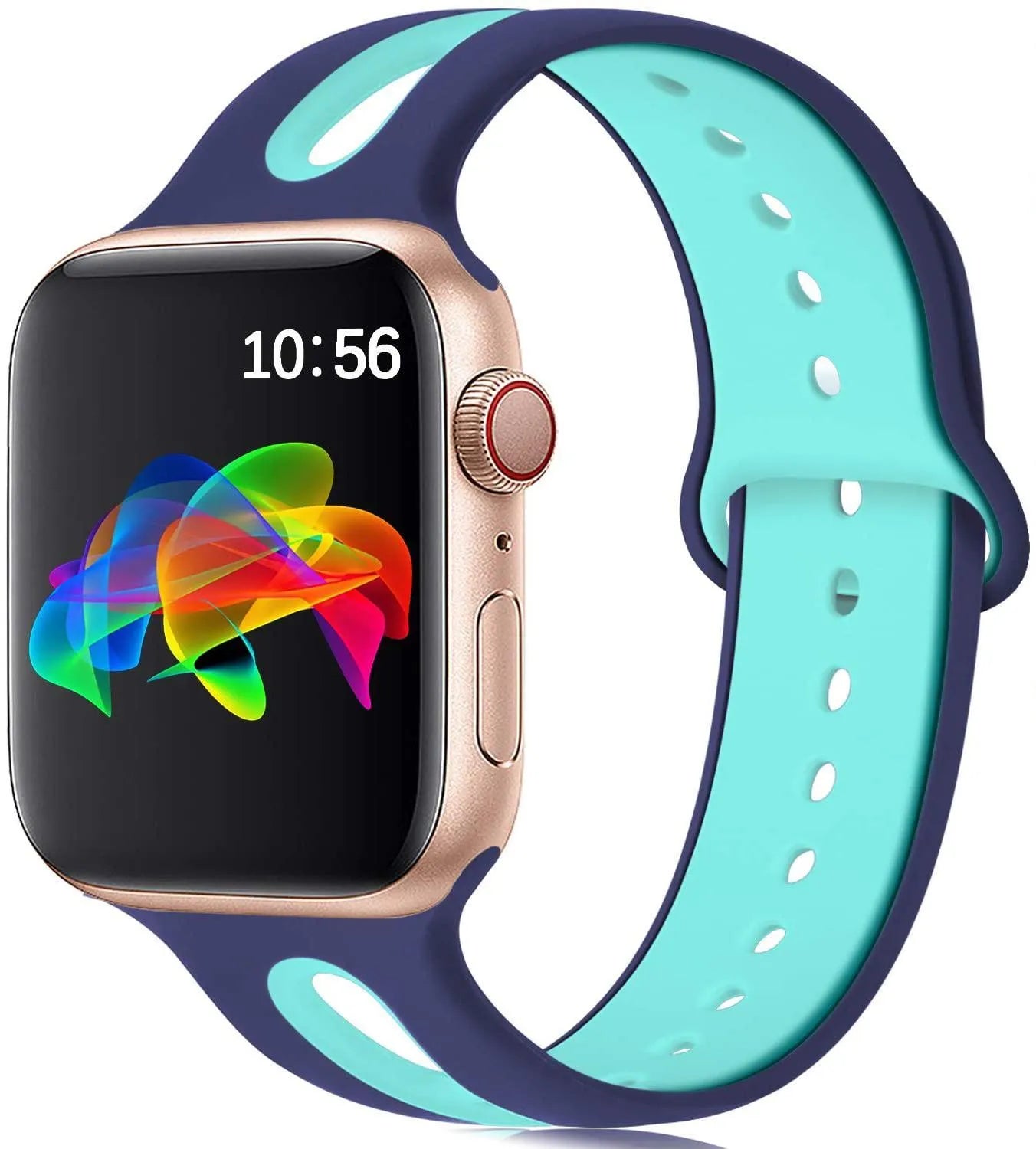 Apple Watch compatible silicone strap with 6-hole sport design in multiple colour options