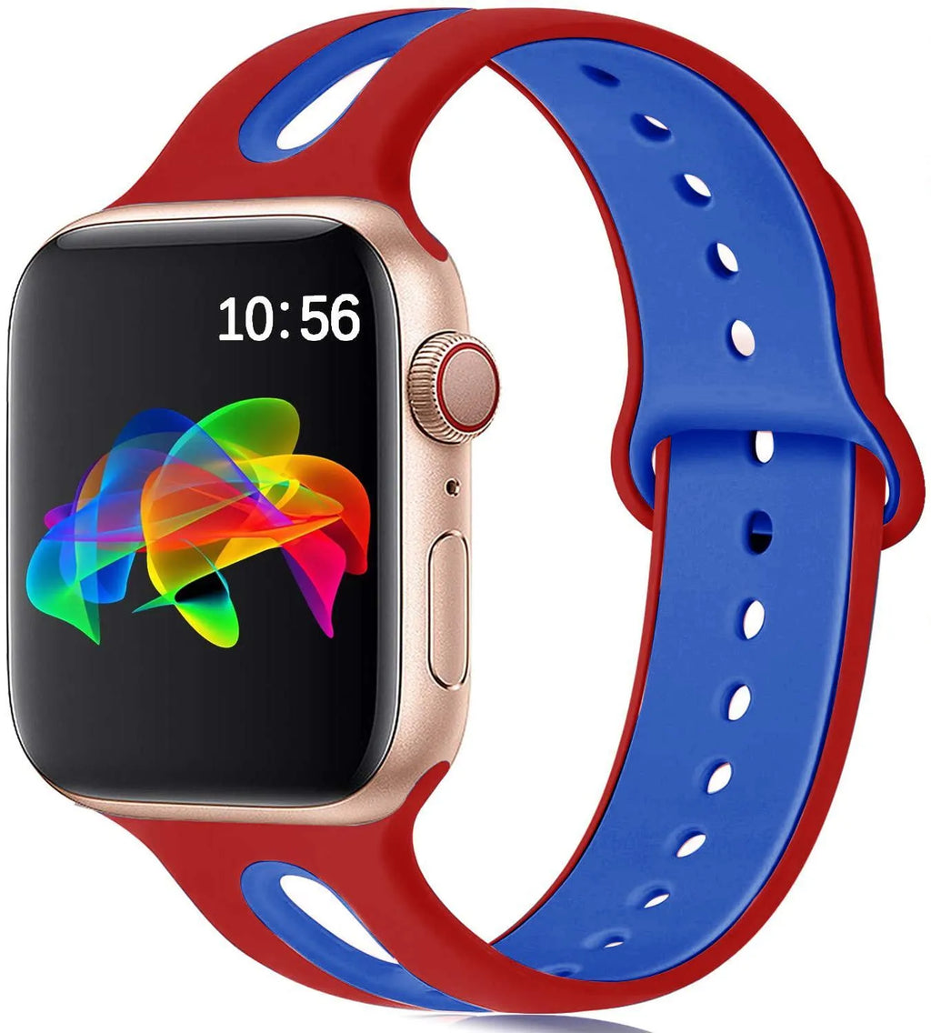 Apple Watch compatible silicone strap with 6-hole sport design in multiple colour options